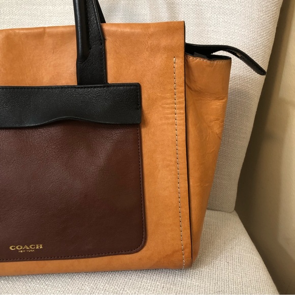 Coach Bleecker Brown Black White Colorblock Riley Carryall Tote Handbag - Picture 2 of 16